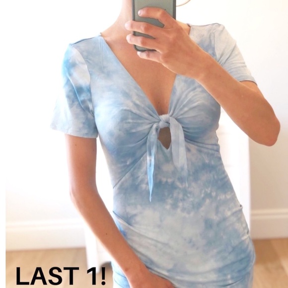 Small Sky Blue Tie Dye Knot T Shirt Dress - Picture 2 of 7
